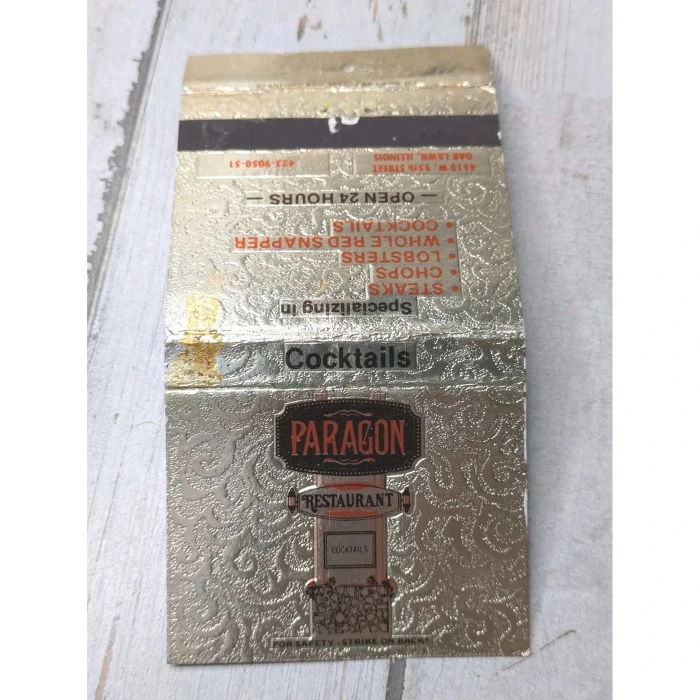 Vintage Matchbook Cover Paragon Restaurant‎ Cocktails Oak Lawn, Illinois